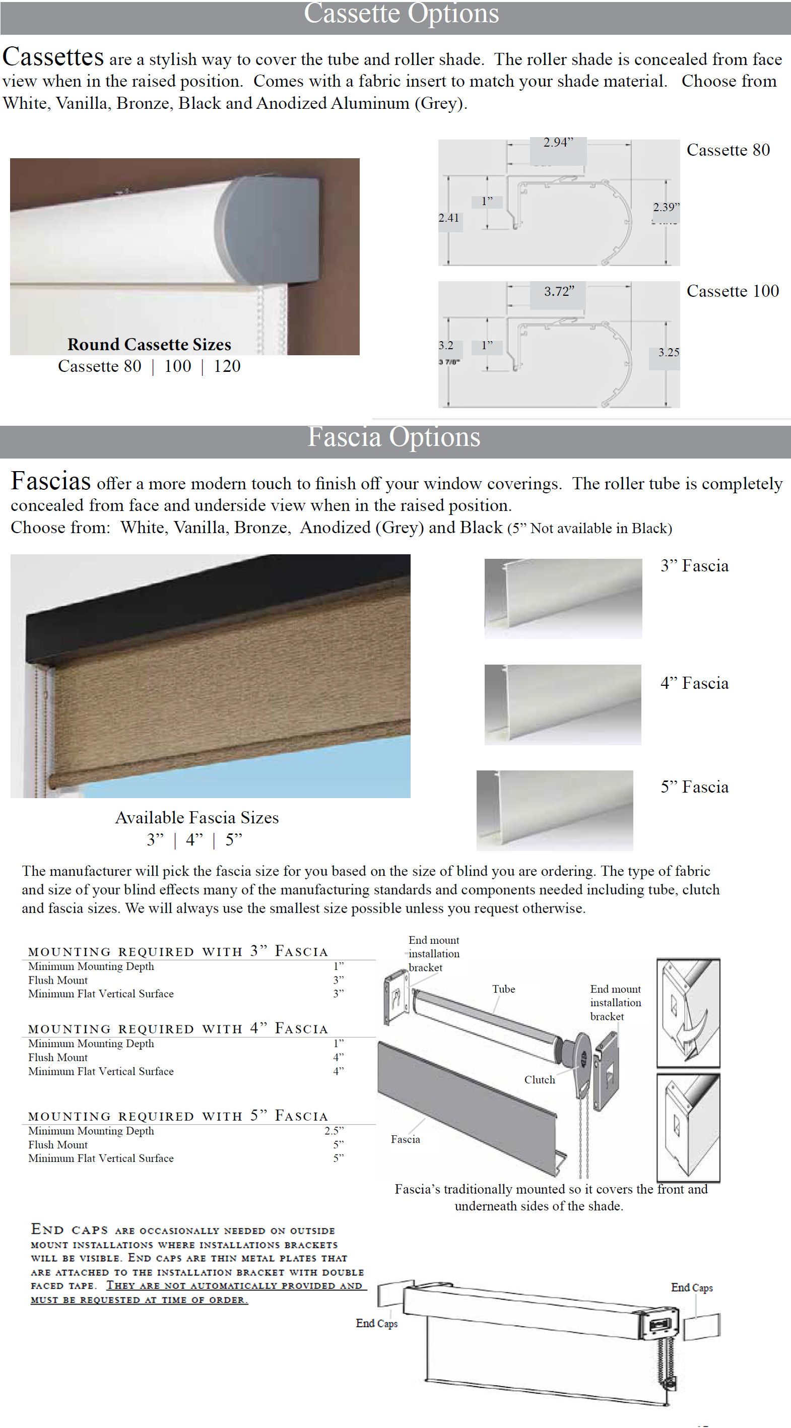 Oxford house Cassette options for roller shades