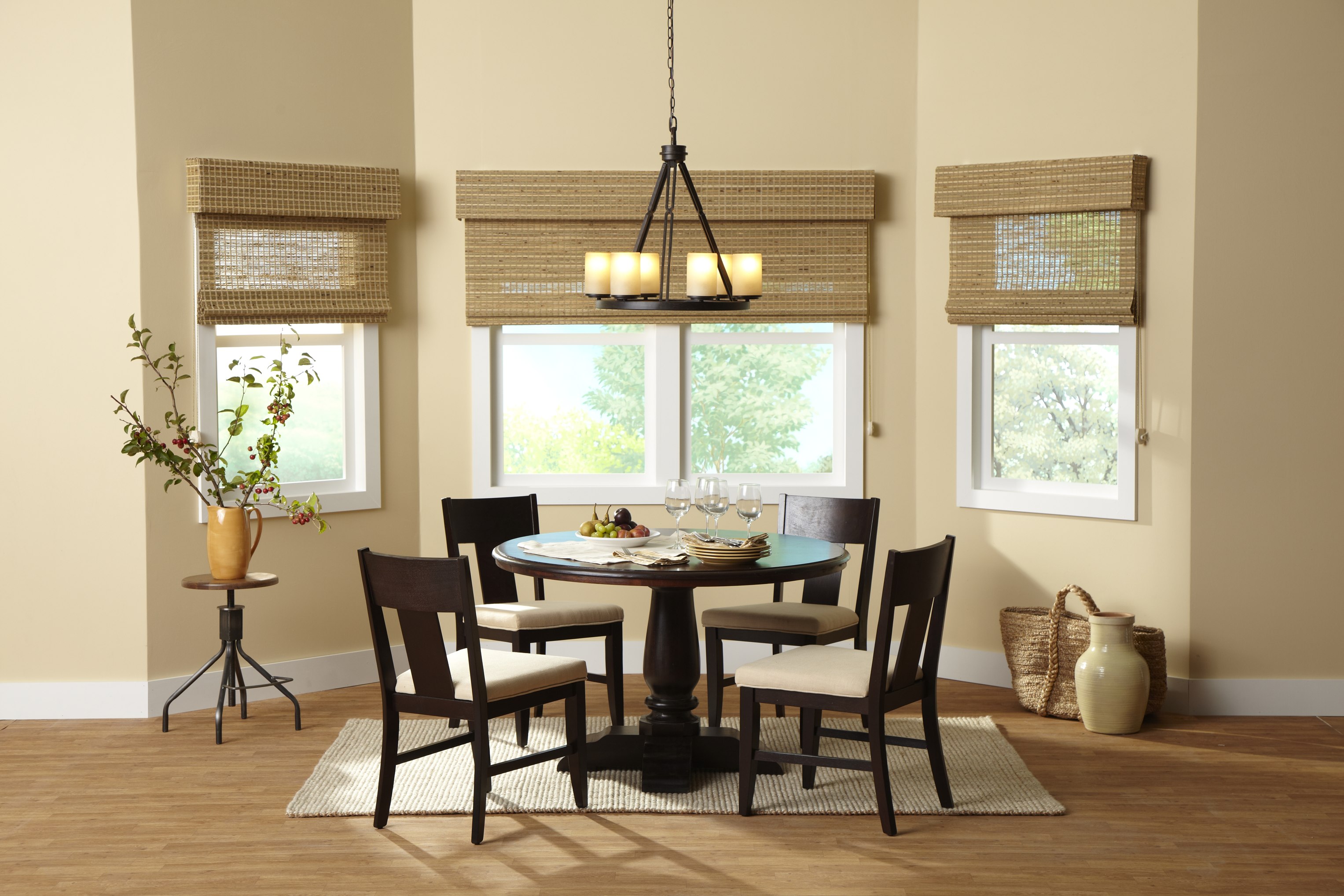 woven blinds in dining room