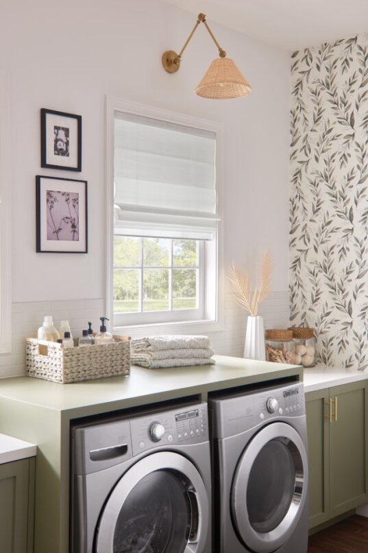 Bali Blinds Fabric Roman Shade style Mudbloom is a soft floral two tone fabric