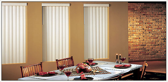 Woodbridge Vinyl vertical blinds with all washable vinyl texture.