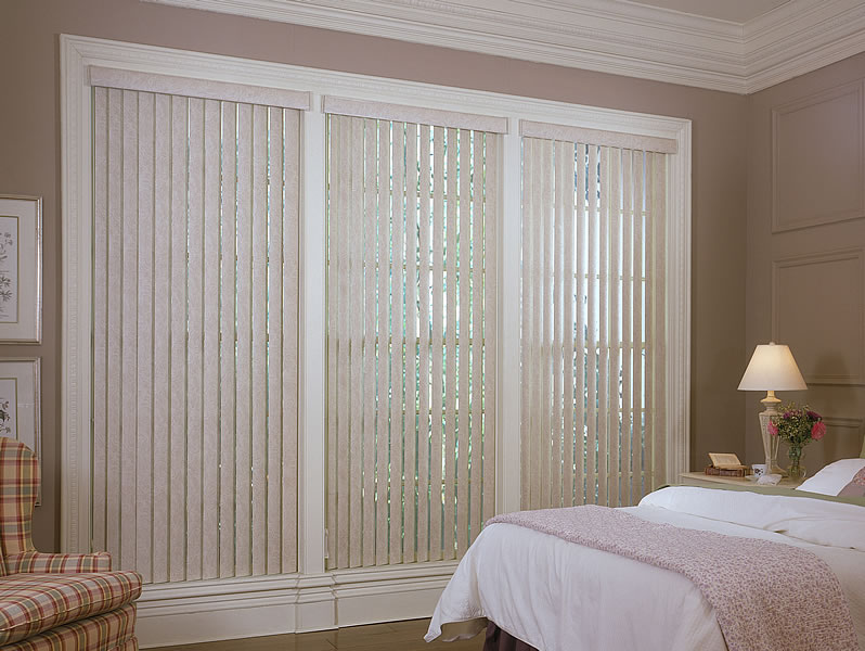 Perforated Vinyl vertical blinds with all washable vinyl texture.